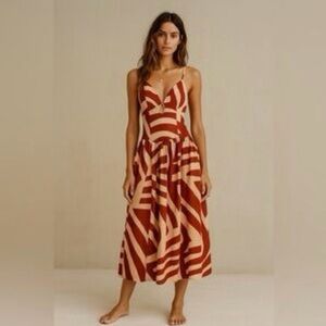 NWT Mon Renn Surreal Midi Dress Tropico Print Red Cotton Vacation various sizes